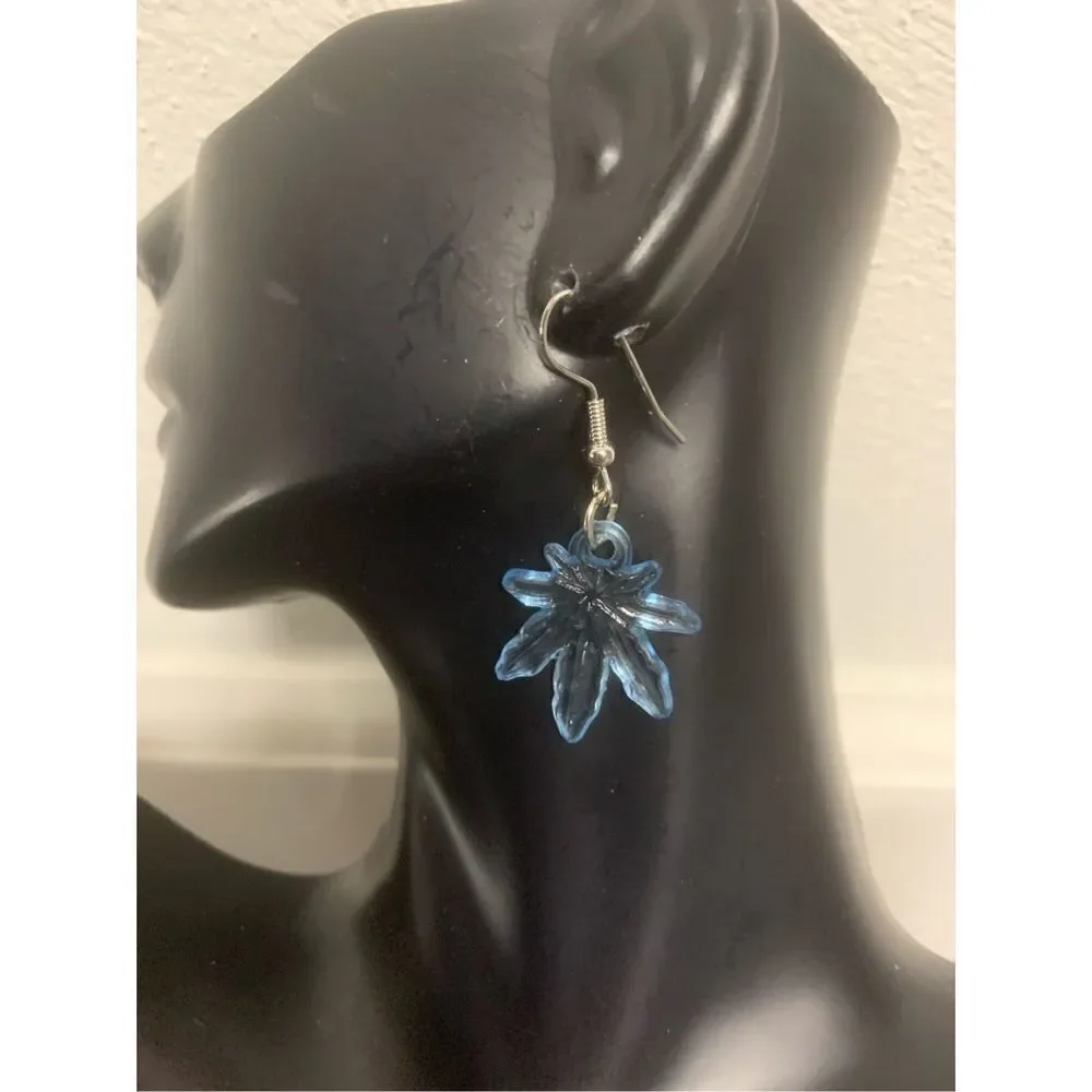 Blue Weed Statement Earrings